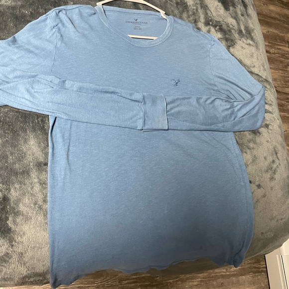 American Eagle T-Shirt Men's Size Small (S)  Long Sleeve Logo Crew Neck BLUE - Picture 2 of 4